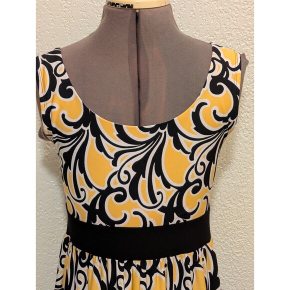 Cato Black Yellow Abstract Print Pleated Bodice A-Line Dress M Lightweight - Picture 4 of 11